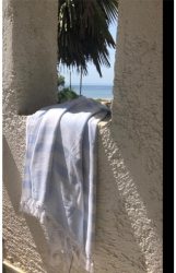 Prosop de plaja/hamam NICOL DA RE Relax Collection model alb cu dungi Baby Blue si franjuri 100cm 180 cm bumbac 100 