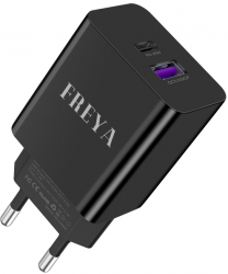 Incarcator Rapid Priza Retea YZ27-BLK Freya Fast charge 20W PD QC3.0 Doua Porturi Dual Port Type C USB-A Negru 