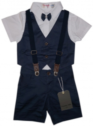 Costum pentru botez baieti 5 piese Marc Vitamins Baby alb-bleumarin 0-3 luni 