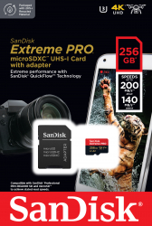 Card de memorie SanDisk Extreme PRO microSDXC 256GB pana la 200MB/s and 140MB/s Read/Write speeds A2 C10 V30 UHS-I U3 + SD Adapter 
