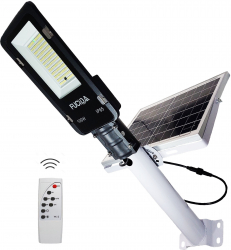 Lampa Solara Stradala Led Cu Telecomanda Si Brat 100W Lumina Alba Rece 750Lm Cu Senzor Zi-Noapte Fucida 