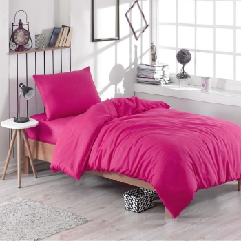 Lenjerie de pat matrimonial cu husa de perna patrata Anastasia bumbac ranforce gramaj tesatura 120 g/mp Fucsia 