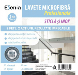Set 3 lavete profesionale ESENIA microfibra pentru suprafete vitrate si inox
