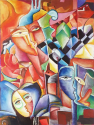 Tablou Contemporan Modern Iubire in Gradina 80x60 cm Pictat Manual 