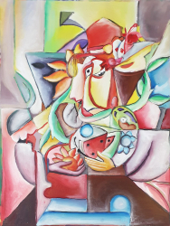 Tablou Modern Simfonie Florala 80x60 cm Pictat Manual 