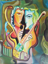 Tablou Cubist Modern Iubire in Padure 80x60 cm Pictat Manual 