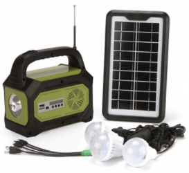 Kit Solar pentru Camping cu 3 Becuri LED MP3 Bluetooth USB Radio FM Lanterna Panou solar 8 W 4500 mAH Autonomie 8 - 24 h Negru/Verde 