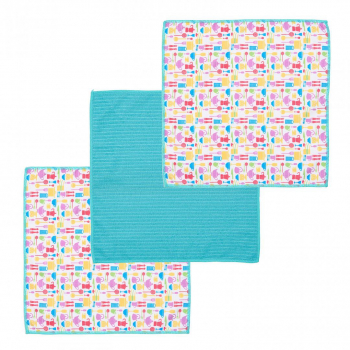 Set 3 prosoape microfibra marime 40 x 40 cm 100 poliester model ustensile Multicolor 