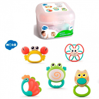 Set 5 Jucarii Pentru Dentitie In Cutie Orchestra Animalutelor Hola E318B 