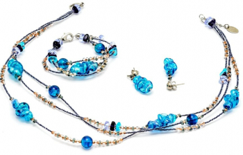 Set bijuterii din sticla de Murano Laura albastru 