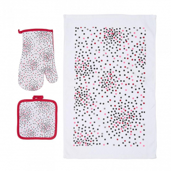 Set bucatarie 3 piese bumbac model Puncte Multicolor 