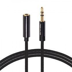 Cablu audio prelungitor cu mufa Jack 3.5mm mama si tata ultra rezistent si flexibil textil 5 metri Negru BBL847 