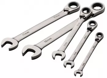 Set chei fixe STROXX combinat cu chei inelare cu clichet 5 piese - 8/10/13/17/19 mm crom vanadiu 