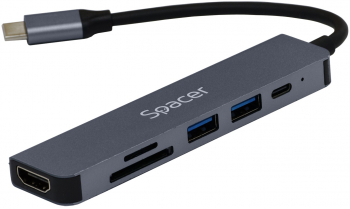 Docking Station Spacer 6 in 1 Type-C la 2 x USB 3.0 1 x PD 3.0 87W 1 x HDMI 1 x SD card 1 x MicroSD card gri 
