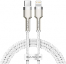 Cablu pentru incarcare si transfer de date Baseus Cafule Metal USB Type-C/Lightning Power Delivery 20W 2m Alb 