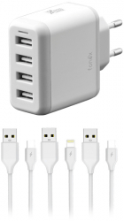 Kit incarcator retea cu 4 porturi USB si 3 cabluri FONEX 