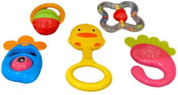 Set 5 zornaitoare bebe multicolor 14 cm 3 luni+ 