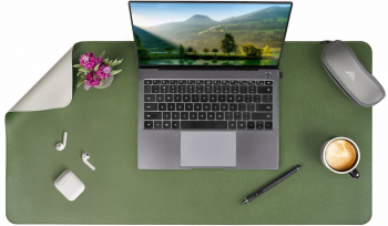 Mousepad XXL pentru protectie birou din piele pu impermeabil cu doua fete Verde/Gri 80x40cm