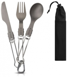 Set tacam din 3 piese din titan pentru camping Navaris Cutit Furculita Lingura 46937.03 