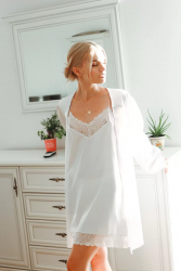 Set Mireasa - Halat si furou din satin maneca bufanta alb ZN0070 