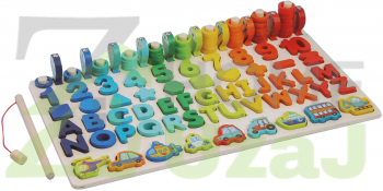 Vehicle Toys -Joc de lemn 7 in 1 Montessori logaritmic litere cifre forme geometrice vehicule pestisori magnetici de pescuit si cercul 