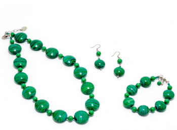 Set colier bratara si cercei din sticla de Murano Irina verde 