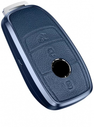 Husa aluminiu cu piele albastru pentru cheia Mercedes Benz A C E S G GLS CLA Class W213 W177 W205 W222 X167 W177 AMG 