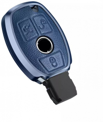 Husa aluminiu cu piele albastru pentru cheie Mercedes Benz CLA GLC GLA GLK W203 W210 W211 W204 W176 A B C R Class AMG 