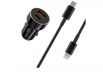 Incarcator auto cu doua iesiri- USB si Type-C cu cablu de incarcare inclus