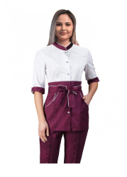 Costum medical dama halat cu capse si pantaloni cu elastic tercot XL alb + grena