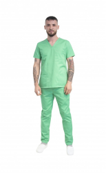 Costum medical barbati bluza si pantalon cu elastic si 2 buzunare tercot XS verde 