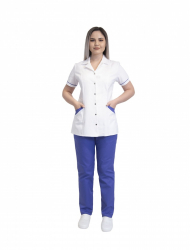 Costum medical dama halat alb si pantaloni albastri cu elastic tercot XXL 