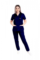 Costum medical unisex bluza cu pantaloni cu elastic tercot M bleumarin 