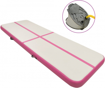 vidaXL Saltea gimnastica gonflabila cu pompa roz 400x100x20 cm PVC 