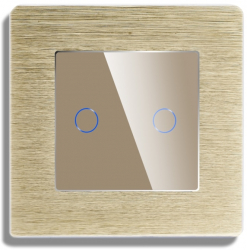 Intrerupator Dublu cu Variator si Touch din Sticla si Rama de Aluminiu LUXION RF433 Auriu 