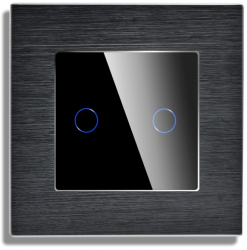 Intrerupator Dublu cu Variator si Touch din Sticla si Rama de Aluminiu LUXION RF433 Negru 