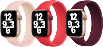 Pachet 3 Curele de Silicon Solo Loop pentru Apple Watch 2 3 4 5 6 7 SE 38MM 40MM 41MM M Pink Sand Rosu Burgund 