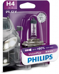 Bec auto cu halogen Philips H4 Vision Plus +60 12V 55W 
