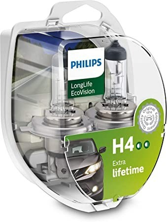 Set 2 becuri auto cu halogen Philips H4 LongLife EcoVision 12V 55W 