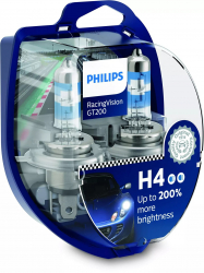 Set 2 becuri auto Philips H4 Racing Vision GT200 +200 12V 55W 