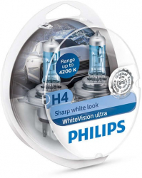Set 2 becuri auto Philips H4 WhiteVision ultra 12V 55W 