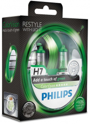 Set 2 Becuri auto Philips H7 Color Vision Green 12V 55W 