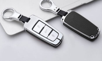 Carcasa aluminiu negru cu piele negru pentru cheie smart VW Passat B6 B7 CC 