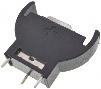 Carcasa cu suport si conectori cu 2 pini pozitivi si un pin negativ pentru baterie CR2032 23x21x6mm din plastic negru