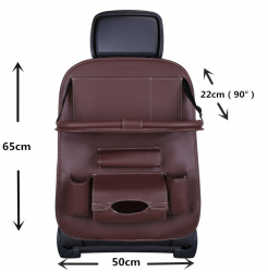 Organizator de scaun auto cu tava pentru servire si 4 buzunare material piele ecologica Maro SOHO5402