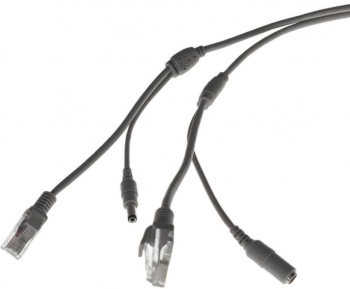 Cablu retea 10m pentru camera IP CCTV NVR UTP Cat.5/5e mufat 2XRJ45 si cablu alimentare mufat 2X2.1x5.5mm gri 