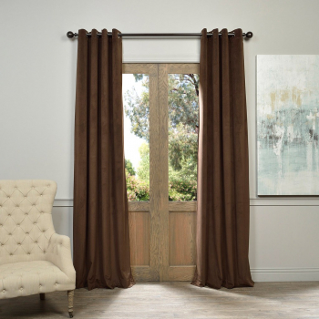 Set draperii din catifea cu inele negre Madison 200x255 cm densitate 700 g/ml Dark chocolate 2 buc 