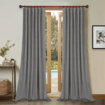 Set draperii din catifea cu rejansa din bumbac tip fagure Madison 150x230 cm densitate 700 g/ml Coin gray 2 buc 