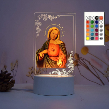 Lampa De Veghe LED Maica Domnului 16 Culori cu telecomanda Lumina Ambientala Alimentare USB sau 3 baterii AA 