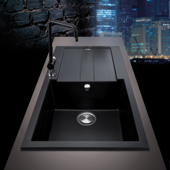 Chiuveta bucatarie granit CookingAid Amanda AM7810 780x500x200mm Neagra / Black Metal quartz reversibila stanga/dreapta cu picurator 